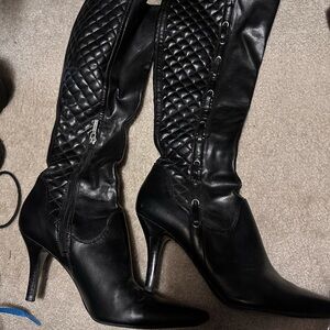 Guess Black Stiletto Heeled Boots with Quilted Design